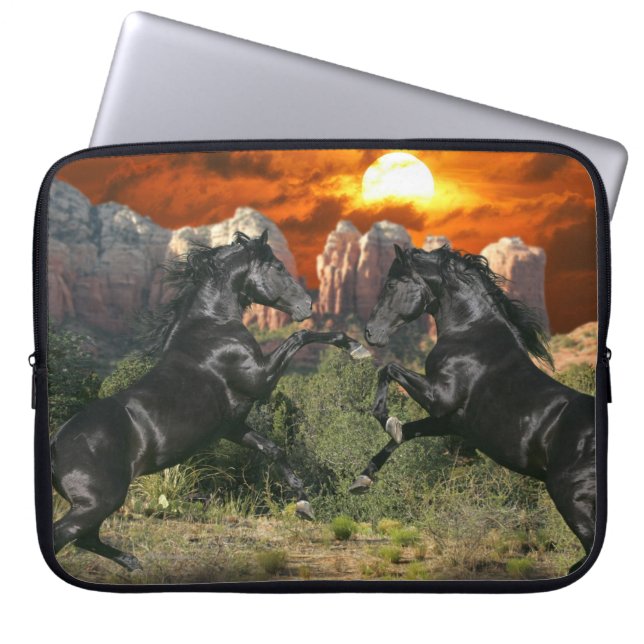 Fantasy Horses: Black Magic Laptop Sleeve (Front)