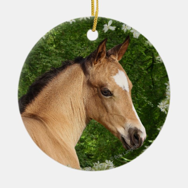 Fantasy Horses: Flowers Ceramic Tree Decoration (Front)