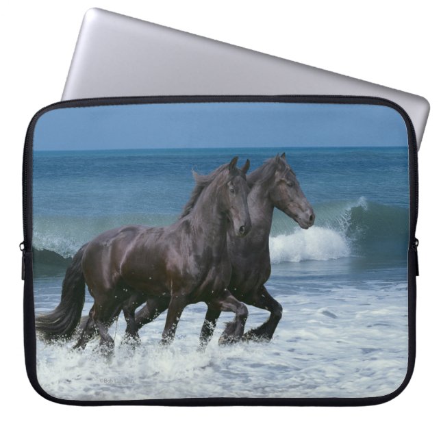 Fantasy Horses: Friesians & Sea Laptop Sleeve (Front)