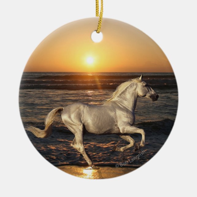 Fantasy Horses: Sunset Ceramic Tree Decoration (Front)