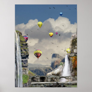 Fantasy hot air balloon art poster