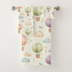 Fantasy Hot Air Balloon Pattern Watercolor Design Bath Towel Set