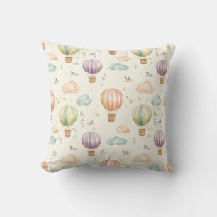 Fantasy Hot Air Balloon Pattern Watercolor Design Cushion