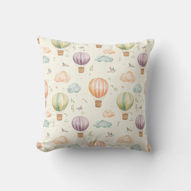 Fantasy Hot Air Balloon Pattern Watercolor Design Cushion (Front)