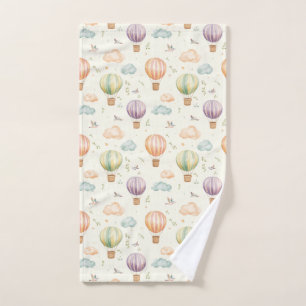 Fantasy Hot Air Balloon Pattern Watercolor Design Hand Towel