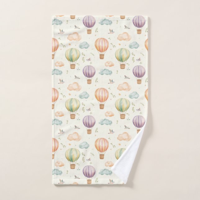 Fantasy Hot Air Balloon Pattern Watercolor Design Hand Towel (Hand Towel)