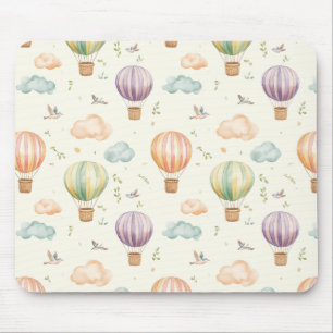 Fantasy Hot Air Balloon Pattern Watercolor Design Mouse Mat