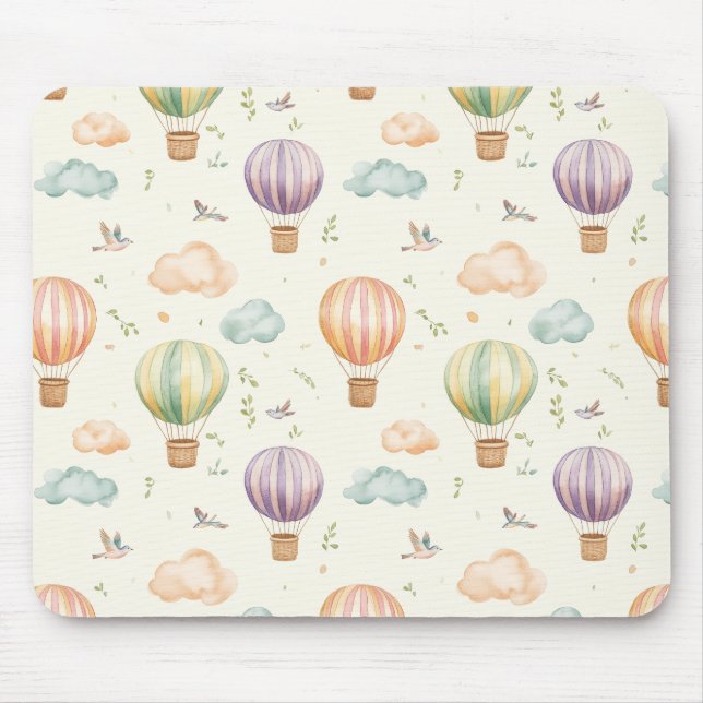 Fantasy Hot Air Balloon Pattern Watercolor Design Mouse Mat (Front)