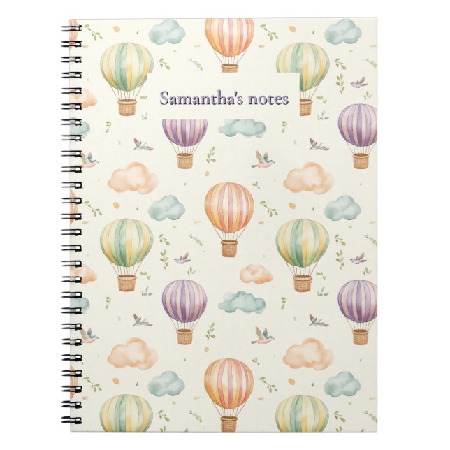 Fantasy Hot Air Balloon Pattern Watercolor Design Notebook (Front)