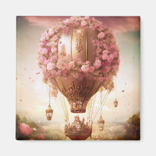 Fantasy Hot Air Balloon Pink Gold Magnet