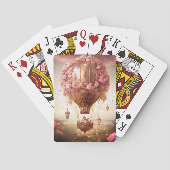 Fantasy Hot Air Balloon Pink Gold Playing Cards (Back)