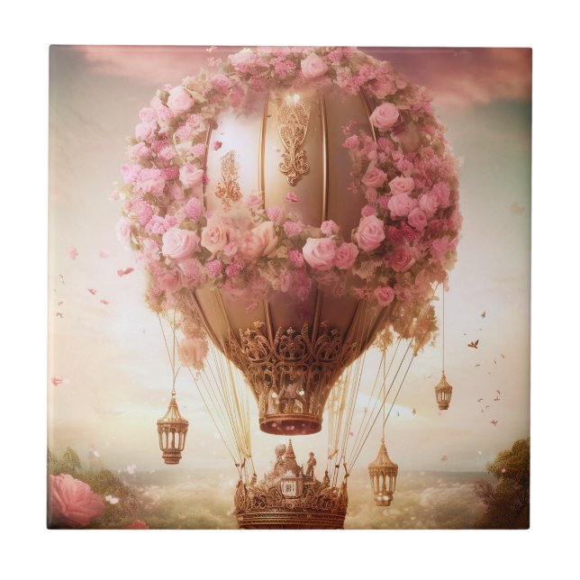 Fantasy Hot Air Balloon Pink Gold Tile (Front)