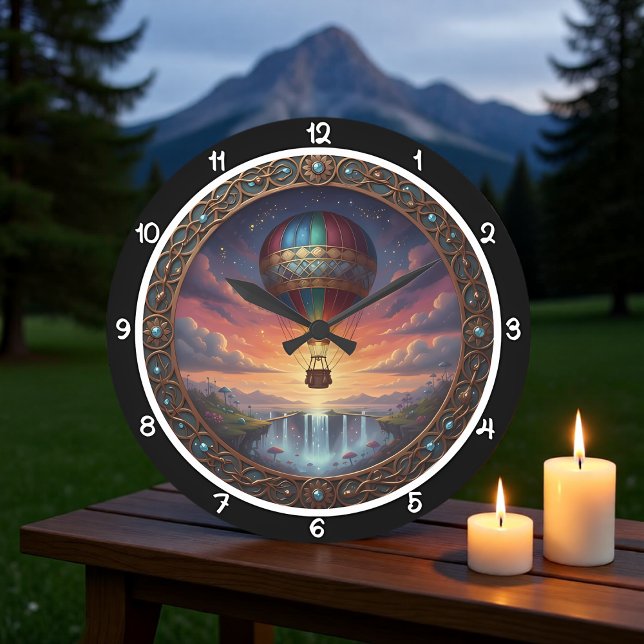 Fantasy Hot Air Balloon Waterfall Large Clock (Creator Uploaded)
