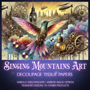 Fantasy Hummingbird Steampunk Landscape Decoupage  Tissue Paper