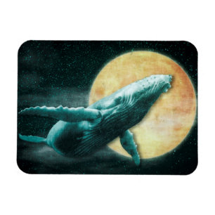 Fantasy Humpback Whale Flying to The Moon - Magnet