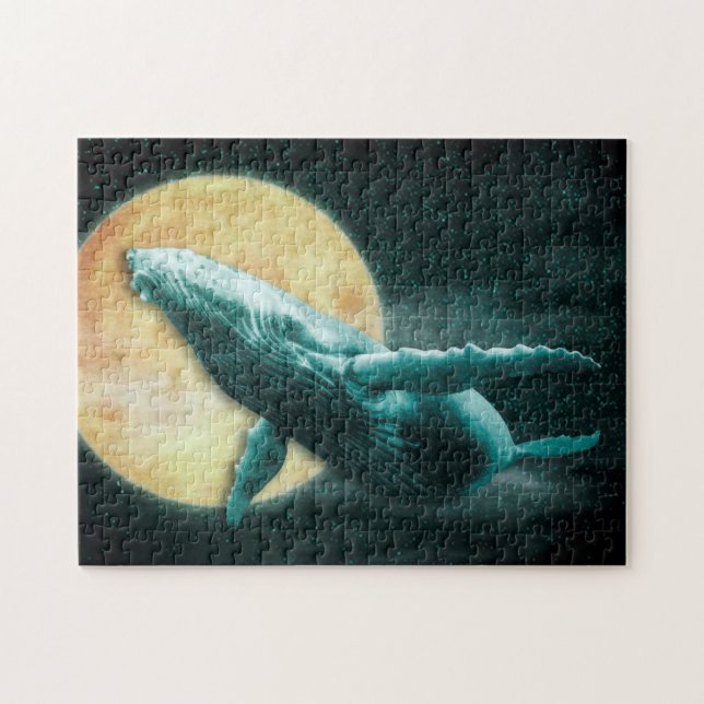 Fantasy Humpback Whale Flying to The Moon - Puzzle (Horizontal)