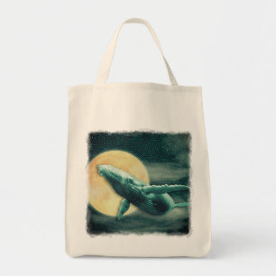 Fantasy Humpback Whale Flying to The Moon Tote Bag