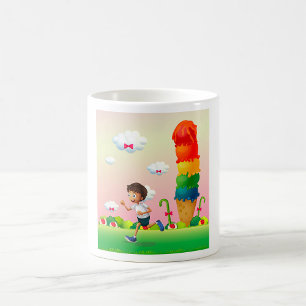 Fantasy Ice Cream Cone with Happy Running Boy Coffee Mug