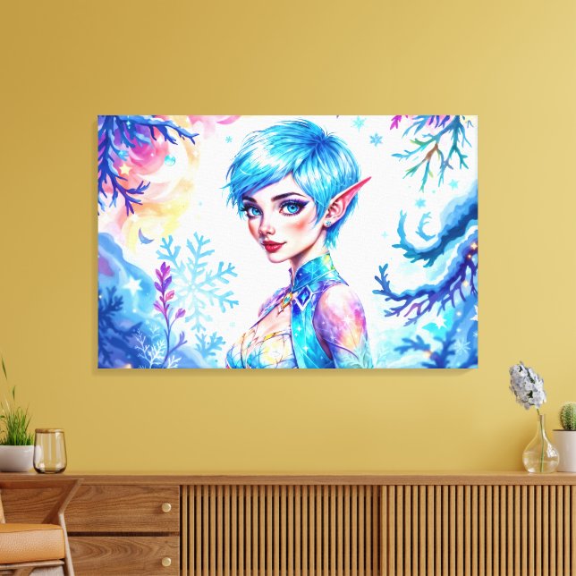 Fantasy ice elf winter magic snowflake art canvas print (Insitu(LivingRoom))