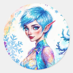 Fantasy ice elf winter magic snowflake art classic round sticker