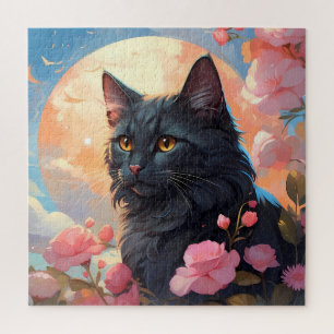 Fantasy illustration with black cat jigsaw puzzle