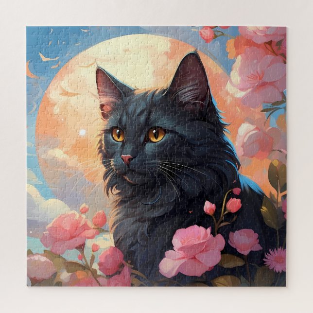 Fantasy illustration with black cat jigsaw puzzle (Vertical)