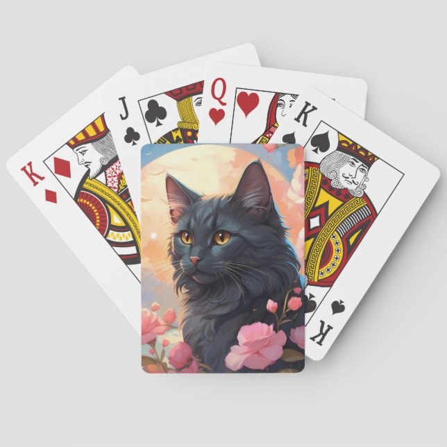 Fantasy illustration with black cat playing cards (Back)