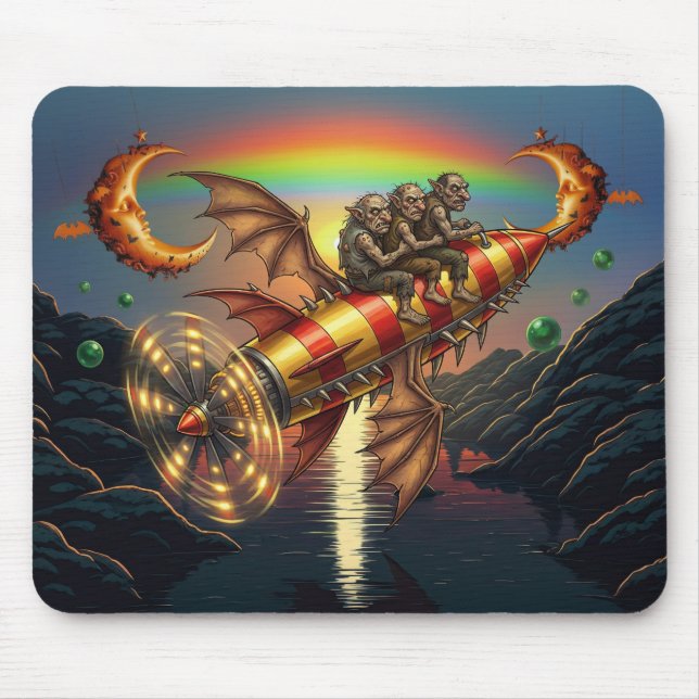 Fantasy Image 3 Trolls On A Retro Rocket Mouse Mat (Front)