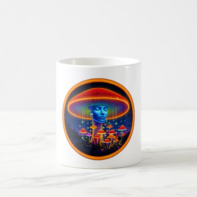 Fantasy Image Dark Lady With Orange Mushroom Hat Coffee Mug (Center)