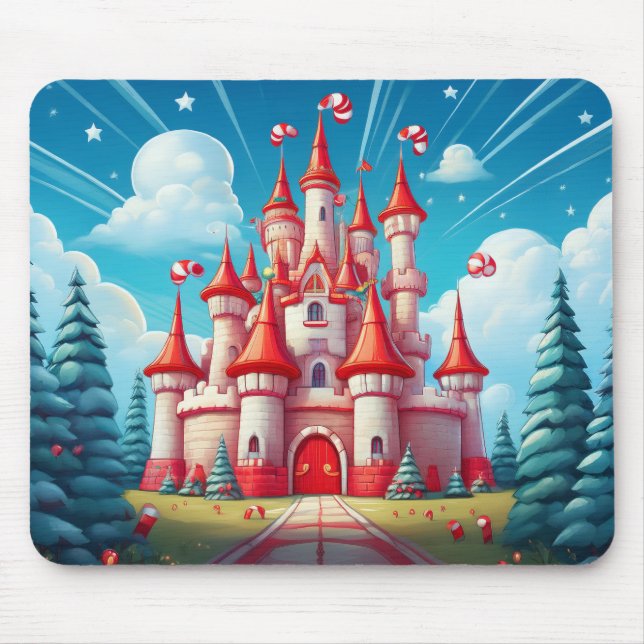 Fantasy Image Of A Candy Cane Castle Mouse Mat (Front)