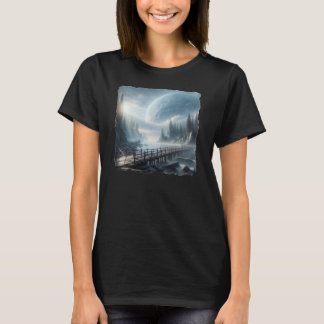 Fantasy image of a huge moon in a misty landscape T-Shirt