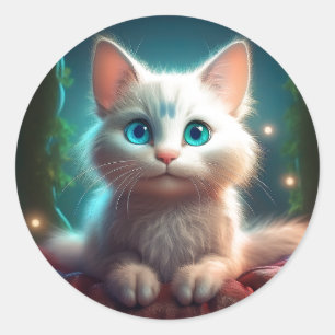 Fantasy Image Of A Young Albino Cat Classic Round Sticker