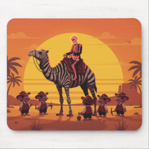 Fantasy Image of Skeleton Riding Striped Camel Mouse Mat