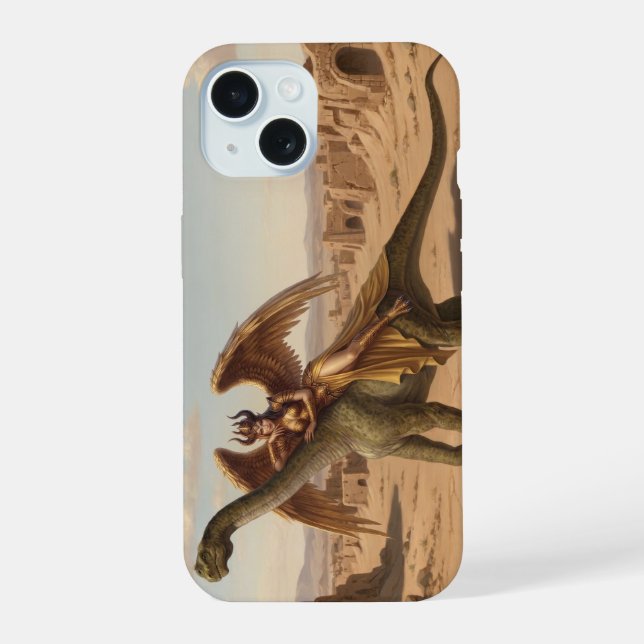 Fantasy Inanna with dinosaur  iPhone 15 Case (Back)