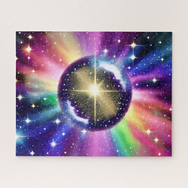Fantasy Indigo Sphere Bursting Radiant Energy Jigsaw Puzzle (Horizontal)