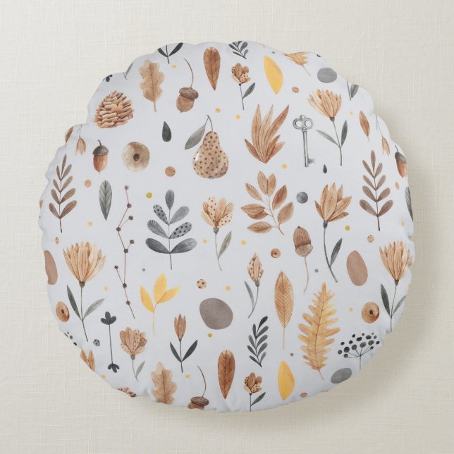 Fantasy-inspired botanical elements round cushion (Front)