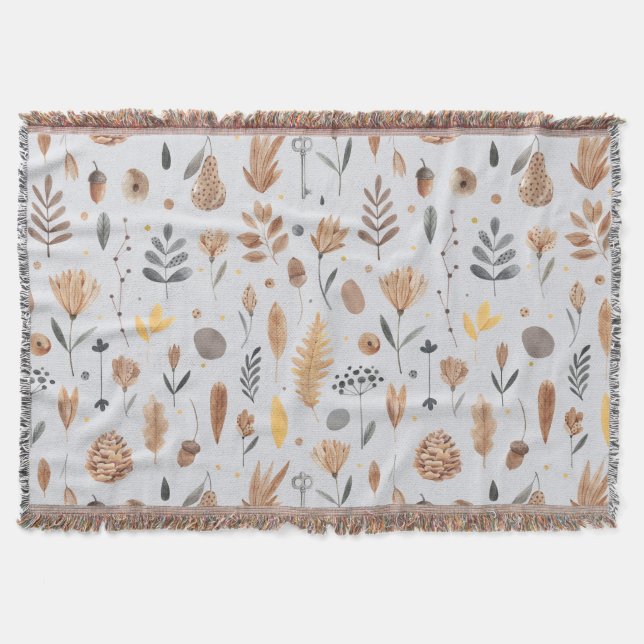 Fantasy-inspired botanical elements throw blanket (Front)