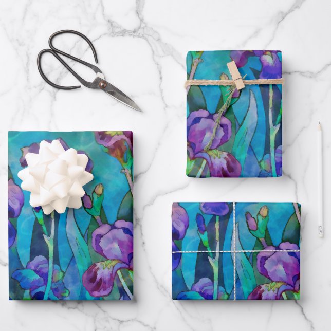 Fantasy Irises Wrapping Paper Sheet (Front)