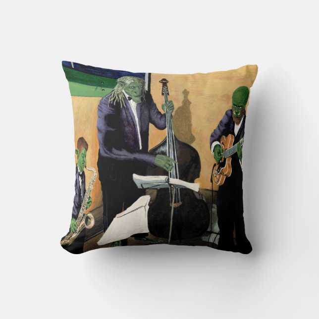 Fantasy Jazz Blues Musicians Art Throw Pillow (Front)