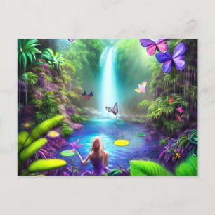 Fantasy Jungle Landscape with Fairies and Glowing  Postcard