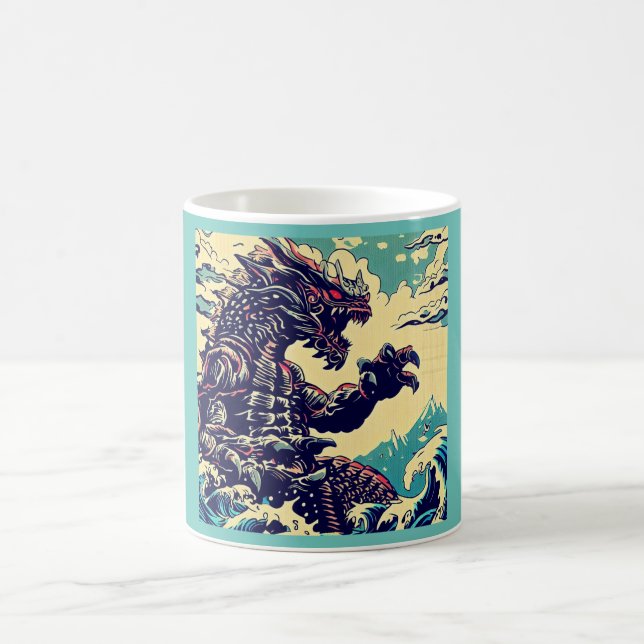 Fantasy Kaiju Anime - Woodcut 4 Coffee Mug (Center)