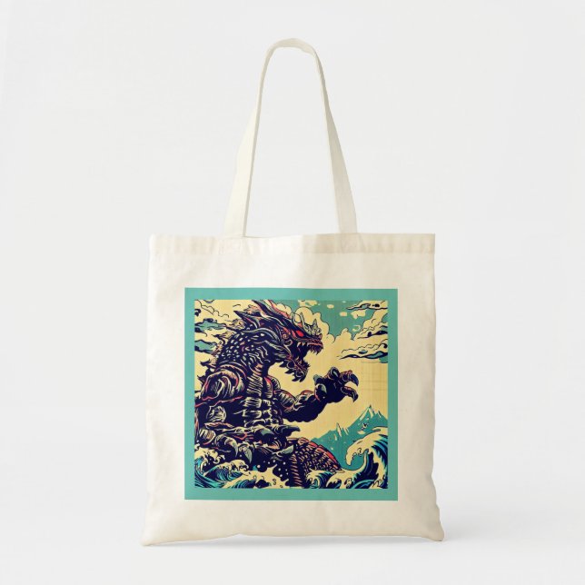 Fantasy Kaiju Anime - Woodcut 4 Tote Bag (Front)