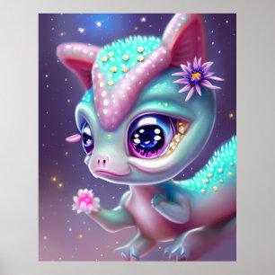 Fantasy Kawaii cute and adorable baby dinosaur Poster