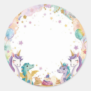 Fantasy Kids Birthday Stickers Watercolor Unicorns