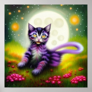 Fantasy kitten and moon    poster