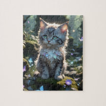 Fantasy Kitty with Butterflies Jigsaw Puzzle