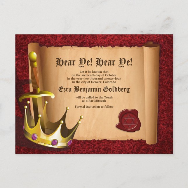 Fantasy Knight Mediaeval Bar Mitzvah Save the Date Postcard (Front)