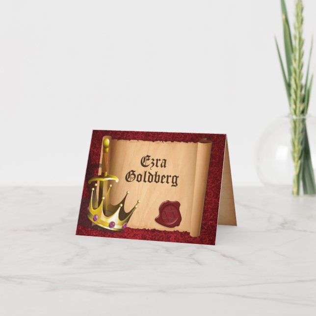 Fantasy Knight Mediaeval Bar Mitzvah Thank You Card (Front)