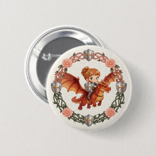 Fantasy Knight Princess and Dragon Aesthetic Art 6 Cm Round Badge