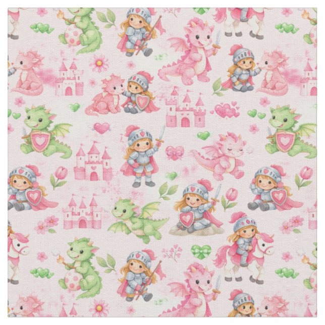 Fantasy Knights & Dragons Fabric (Close Up)